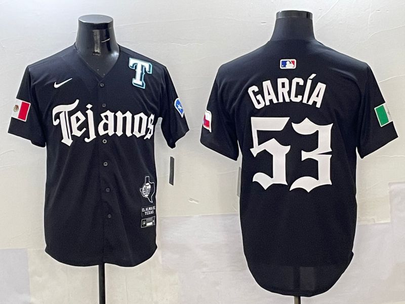 Men Texas Rangers #53 Garcia Black Five generations Joint Name 2025 Nike MLB Jersey style 6->texas rangers->MLB Jersey